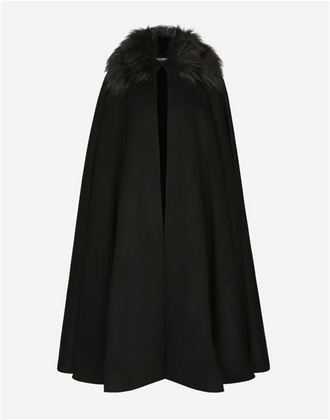 dolce gabbana coat fur collar|Cape with faux fur collar in Black for Women .